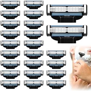 24Pcs Razor Blades for Men Compatible with Mach 3,3-Layer Precision Manual Razor Dual-Layer Lubricating Strip Elastic Sensor Blades Replacement Blades for Razors Blades Refills