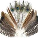 MARRTEUM 5 Style 10-12 Inch Natural Feathers, 20 Pcs Large Assorted Mixed Spotted Pheasant Peacock Turkey Feathers Decorative Bulk for DIY Crafts, Vase, Hat, Clothing, Wedding, Home, Party Decoration
