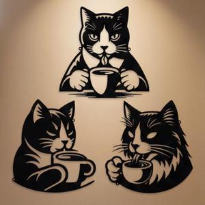 Kathfly 3 Pcs Metal Black Cat Vintage Signs for Coffee Bar Retro Cafe Themed Wall Art Decor Cat Drink Coffee Hanging Decoration for Kitchen Shop Restaurant Lounge Bedroom Wall Decor
