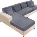 NAISI Sectional Couch Covers 8 Pieces Velvet Couch Cushion Covers L Shape Soft Stretch Sofa Slipcovers with 2pcs Pillowcases for Left/Right Chaise Sectional Couch(3 Seater+1 Chaise+4 Back,Dark Grey)