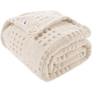 50x70 Inch Waffle Beige Throw Blanket -Fluffy Fleece, Neutral Tan Color, Cute & Aesthetic, Perfect for Sofa, Couch, Chair, Bed, Living Room & Bedroom, All-Season Use, Plush & Cozy Decorative Blanket
