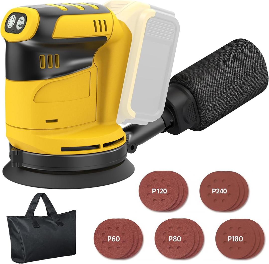 Random Orbital Sander Compatible with Dewalt 20V MAX Battery(NO Battery)5" Cordless Palm Orbital Sander With Storage Bag, Dust Collector, 3 Variable Speeds, 15Pcs Sandpaper