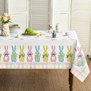 Horaldaily Easter Tablecloth 60×104 Inch, Spring Carrots Bunny Colorful Washable Table Cover for Party Picnic Dinner Decor