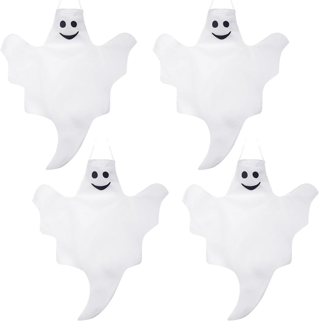 Skylety 4 Pcs 32 Inch Outdoor Halloween Ghost Decorations Tree Hanging Windsock White Flying Ghosts for Indoor Outdoor Tree Front Yard Porch Lawn Garden Pillar Party Decorations (Classic Style)