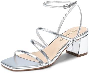 DREAM PAIRS Womens Block Heels 2 inch Strappy Square Toe Dressy Chunky Low Heeled Sandals for Party Wedding Evening ,Size 6