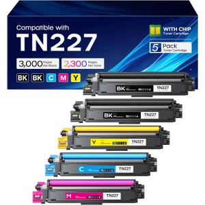 TN227 TN-227 Toner Cartridge Compatible Replacement for Brother TN 227 TN-227 TN-227BK/C/M/Y High Yield for HL-L3270CDW HL-L3230CDW HL-L3210CW MFC-L3710CDW HL-L3290CDW Printer (5 Pack, 2BK/C/M/Y)