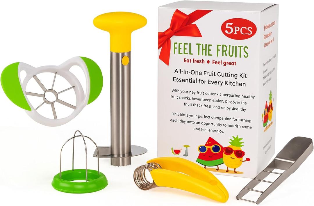 Fruit Cutter Set of 5 - Fruit & Vegetables Cutting Tools - Banana - Kiwi - Strawberry - Water Melon Slicer Cutter - Pineapple Corer - Apple Slicer - Kitchen Accessories