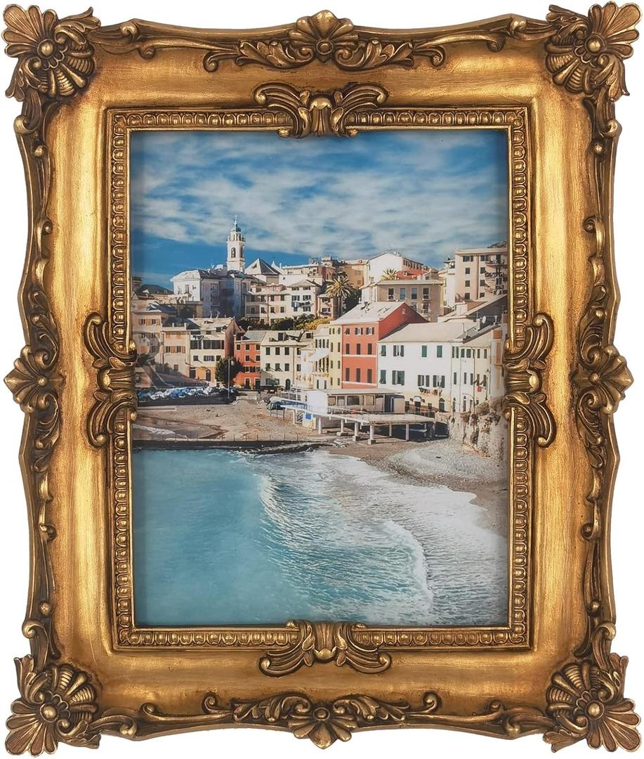 810 Vintage Picture Frame, Ornate Bronze Photo Frames with Mat Antique Gold Picture Frames with Glass Front for Tabletop Wall Hanging (810 inch, Bronze Gold)