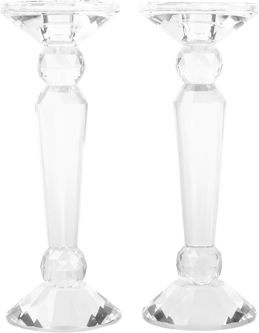 Crystal Candle Stick Holders 2-Pack, Clear Crystal Taper/Pillar Candles Holder Table Centerpieces for Party and Wedding Decoration(10.6inches Tall)
