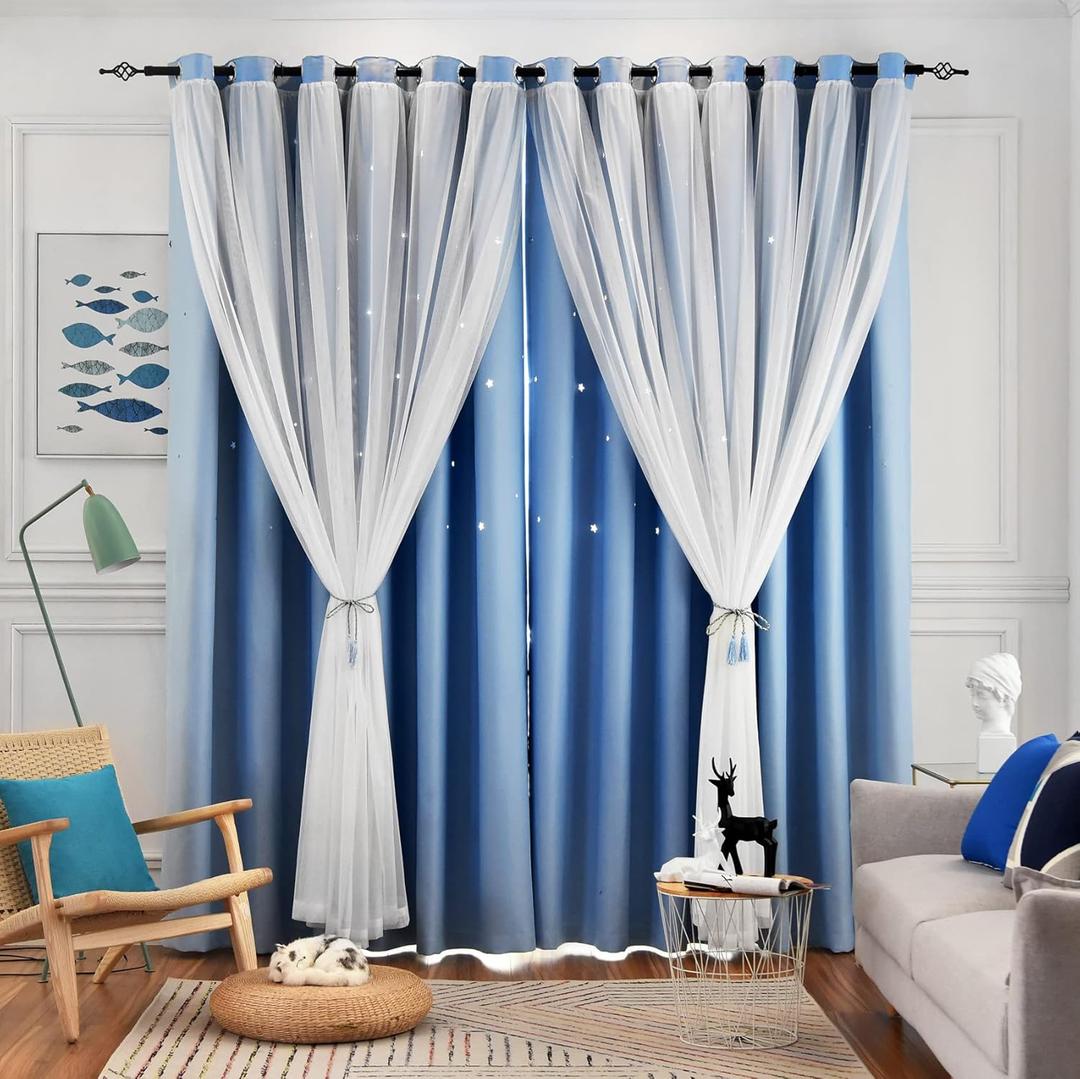 Star Curtains - Living Room & Bedroom Drapes, Blackout & Kids Curtains, 84 Inch Long, 2 Panels Set, Blue, 52 X 84 Inches