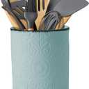 Comfify Large Ceramic Kitchen Utensil Holder with Old-Fashioned Floral Pattern  Elegant Turquoise Blue Decorative Crock for Countertop Organization  Organizer for Tools, Spatulas, Spoons & More