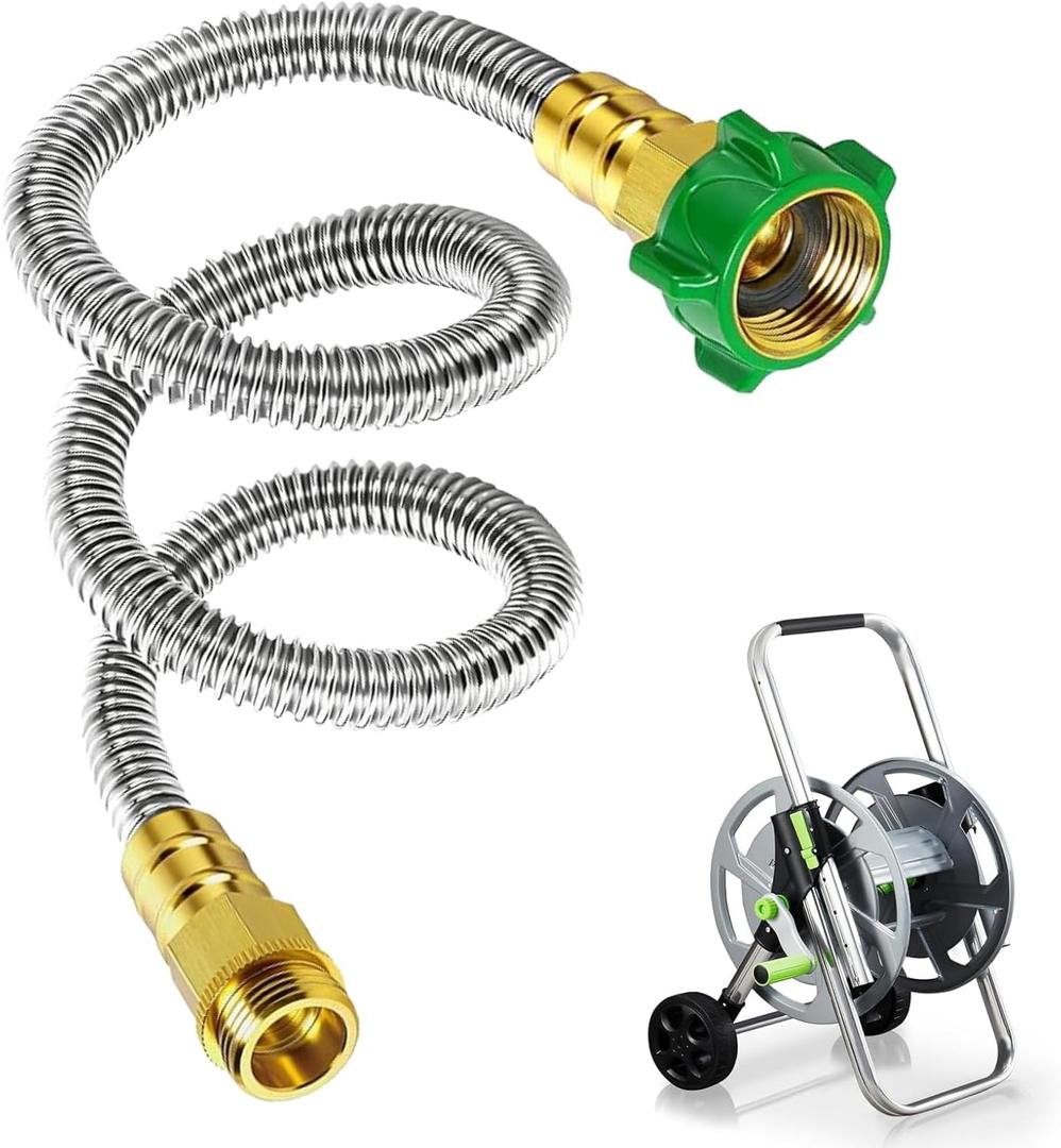 Short Garden Hose Connector 3FT, Metal Hose Connector for Hose Reel,304 Stainless Steel Male to Female Leader Garden Hose for Hose Reel