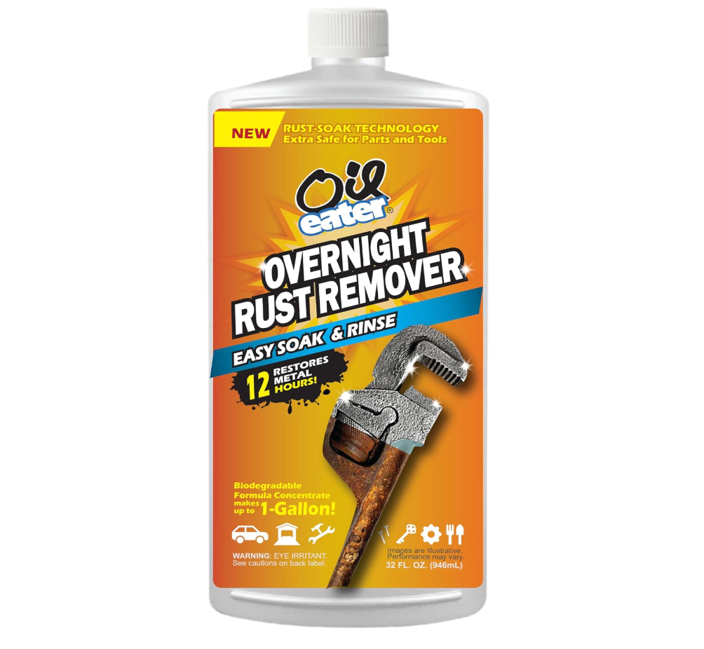 Oil Eater Overnight Rust Remover - Safe & Easy Soak for Tools, Auto Parts, Antiques, 32oz Concentrate - Makes 1-Gallon
