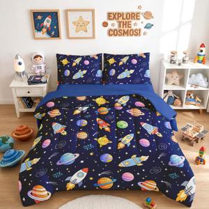 Okaydora Boys Space Full Bedding Set 5 Piece Bed in a Bag Comforter Set