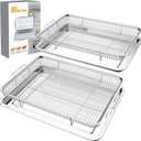 2-Pair Set Air Fryer Basket for Oven 15.7"x11.8", Large Air Fryer Basket and Tray Stainless Steel Oven Air Fryer Pan Rack for Cooking Baking and Broiling