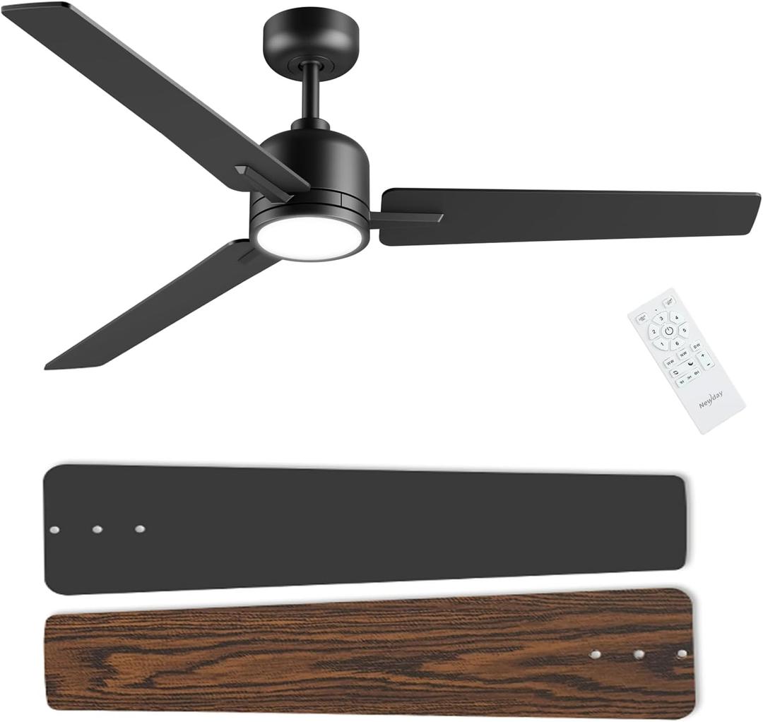 52 inch Ceiling Fans with Lights and Remote, Dimmable 3 Color temperatures LED, Reversible with Quiet DC Motor, 3 Blade High CFM Indoor Outdoor Modern Ceiling Fan for Bedroom Living Room (Black)