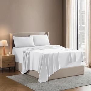 Nestl Full XL Sheet Set - Luxury 1800 Ultra-Soft Microfiber Full Extra Long Bed Sheets - Double Brushed - Deep Pockets - Easy Fit - 4 Piece Set - Bedding Sheets & Pillowcases (Full XL, White)