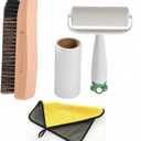 Cleaning Brush Set Hard Bristle Brush, Outdoor Scrub Brushes Kit,[ Solid Wood Horse Hair Bristles Brush, Cleaning Cloth, Sticky Lint Roller, Spare Core] for Trampoline, Wooden Decks, Concrete Patios