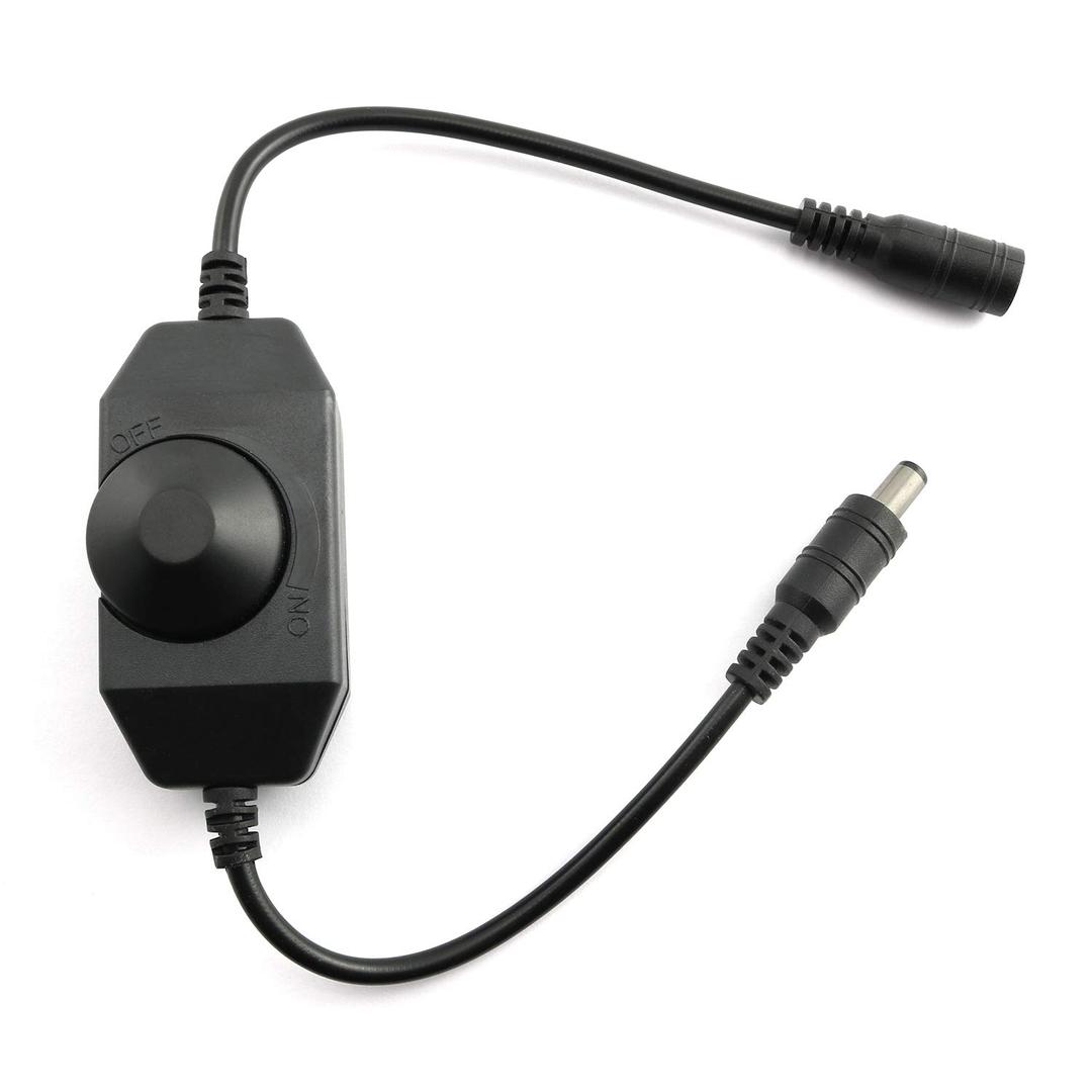1-Pack Black DC 12V 24V LED Strip Dimmer Switch with DC Female Male Adapter Brightness Adjustable Controller Manual Knob Dimmer Switch Mini LED Lamp Lighting Parts