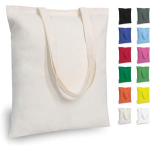 TOPDesign 12-Pack Economical 16"x15" Cotton Tote Bags, Lightweight Medium Reusable Grocery Shopping Cloth Bags, Suitable for DIY, Advertising, Promotion, Gift, Activity (Beige)