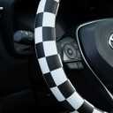 Black and White Race Checkered Steering Wheel Cover Auto Leather Steering Wheel Protector, Anti-Slip, Breathable, Absorbing Sweat, Universal Car Accessories 14.515 inch,Fit for Most Car, Trucks, SUV