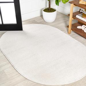 JONATHAN Y Haze Solid Low-Pile Cream 4x6 Oval Indoor Area Rug, Coastal,Bohemian,Minimalist,Classic, Easy-Cleaning for Living Room,Bedroom,Kitchen,Pet Friendly,Non-Shedding (SEU100T-4OV)