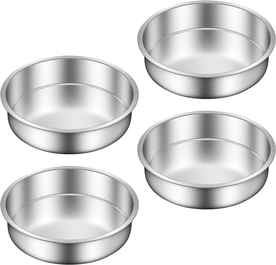 Ohtomber 8 Inch Cake Pan - Set of 4 Stainless Steel Round Layer Cake Baking Pans Molds, Tins, Stackable Baking Set, Even Heating, Dishwasher Safe Non-Toxic Bakeware Dish for Birthday Wedding Christmas