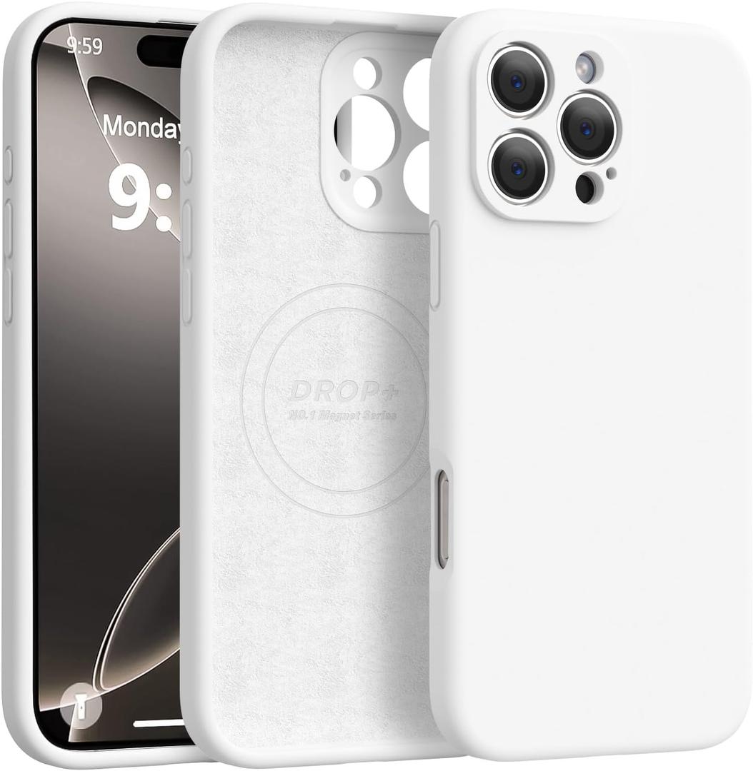 Ktele Magnetic for iPhone 16 Pro Max Case [Compatible with Magsafe] [Premium Silicone Satin-Smooth Touch] Slim Shockproof Anti-Scratch Microfiber Lining Case, 6.9 inch, White