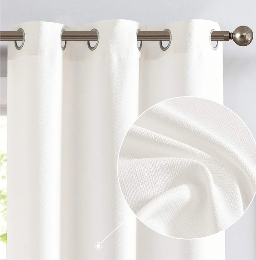 jinchan White Linen Textured Curtains 38*107 Inches Long  2 Panels Sets for Living Room Grommet Top Light Filtering Window Drapes for Bedroom Pack of 4