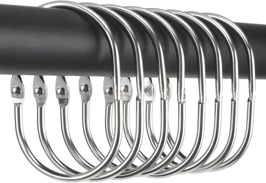 Goowin 24 Pcs Shower Curtain Rings, Shower Curtain Hooks, Oval Snap Shower Rings for Curtain, Metal Shower Curtain Rings Rust Proof, Glide Smoothly Shower Hooks for Shower Curtain Rod (Chrome)