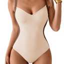 Eomenie Women's Tummy Control One Piece Swimsuit Slimming Lace Up Back Bathing Suit V Neck Swimwear M