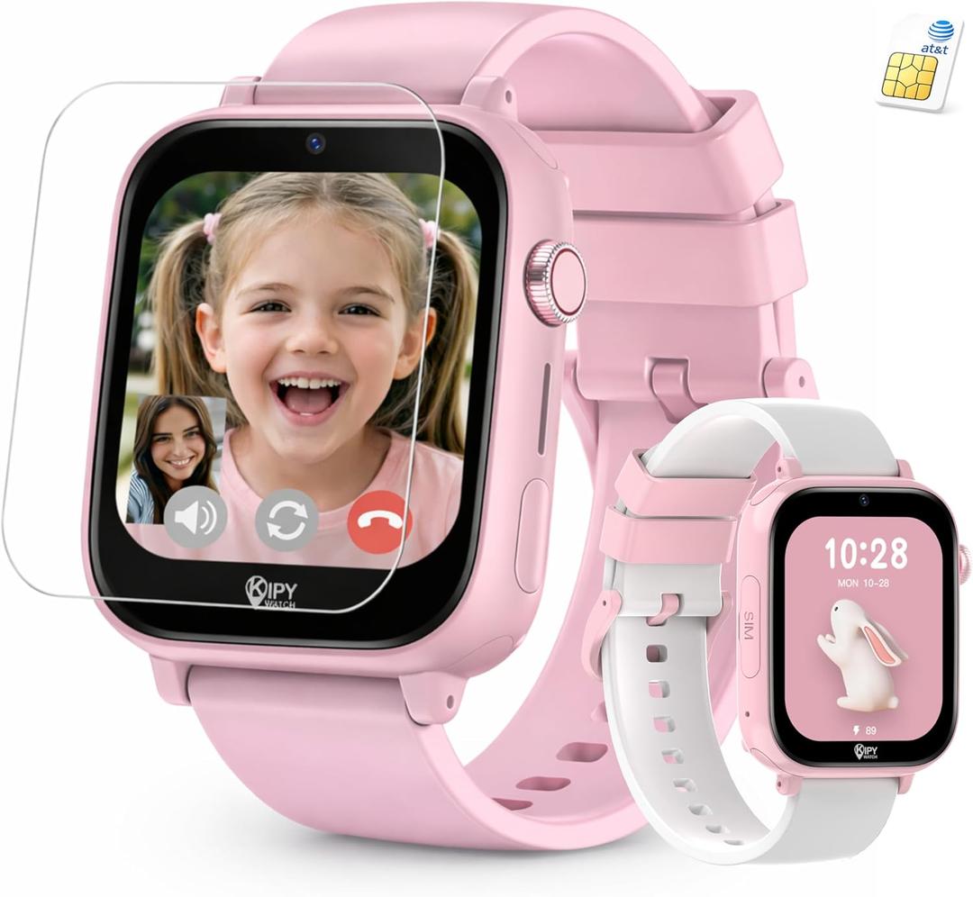 Kipywatch Smart Watch for Kids - Kids Watch with GPS Tracker, Safe Zones Alert Camera, Voice & Video Call, School Mode Parental App, Subscription Required - Extra White Strap - Gifts for Girl 3-12