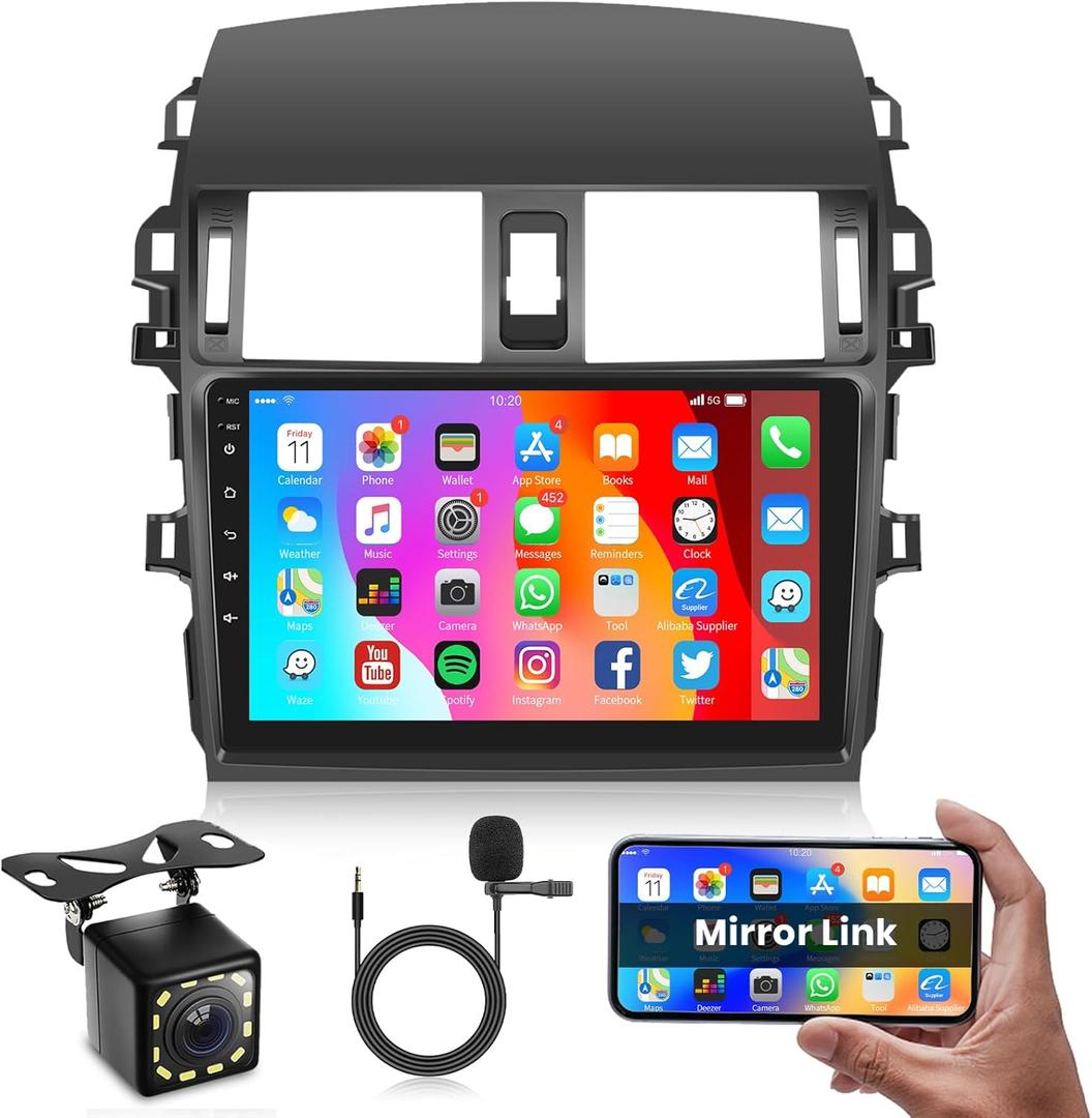 Screen for Toyota Corolla 2009-2013 Car Radio, Rimoody Android Car Stereo GPS Navigation 9 Inch Touch Screen Bluetooth WiFi Mirror Link FM SWC Rear View Camera Microphone