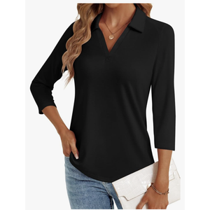 3/4 Length Sleeve Womens Tops Dressy Casual V Neck Polo Shirts Business Work Blouses 2025 Trendy Tunic Top,XL