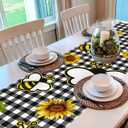 2 x Sunflower Bee Table Runner 13*72 inch, Buffalo Plaid Sunflower Bee Table Runner Seasonal Summer Flowers Holiday Plaid Farmhouse Kitchen Dining Table Decoration for Indoor Outdoor Home Party Decor