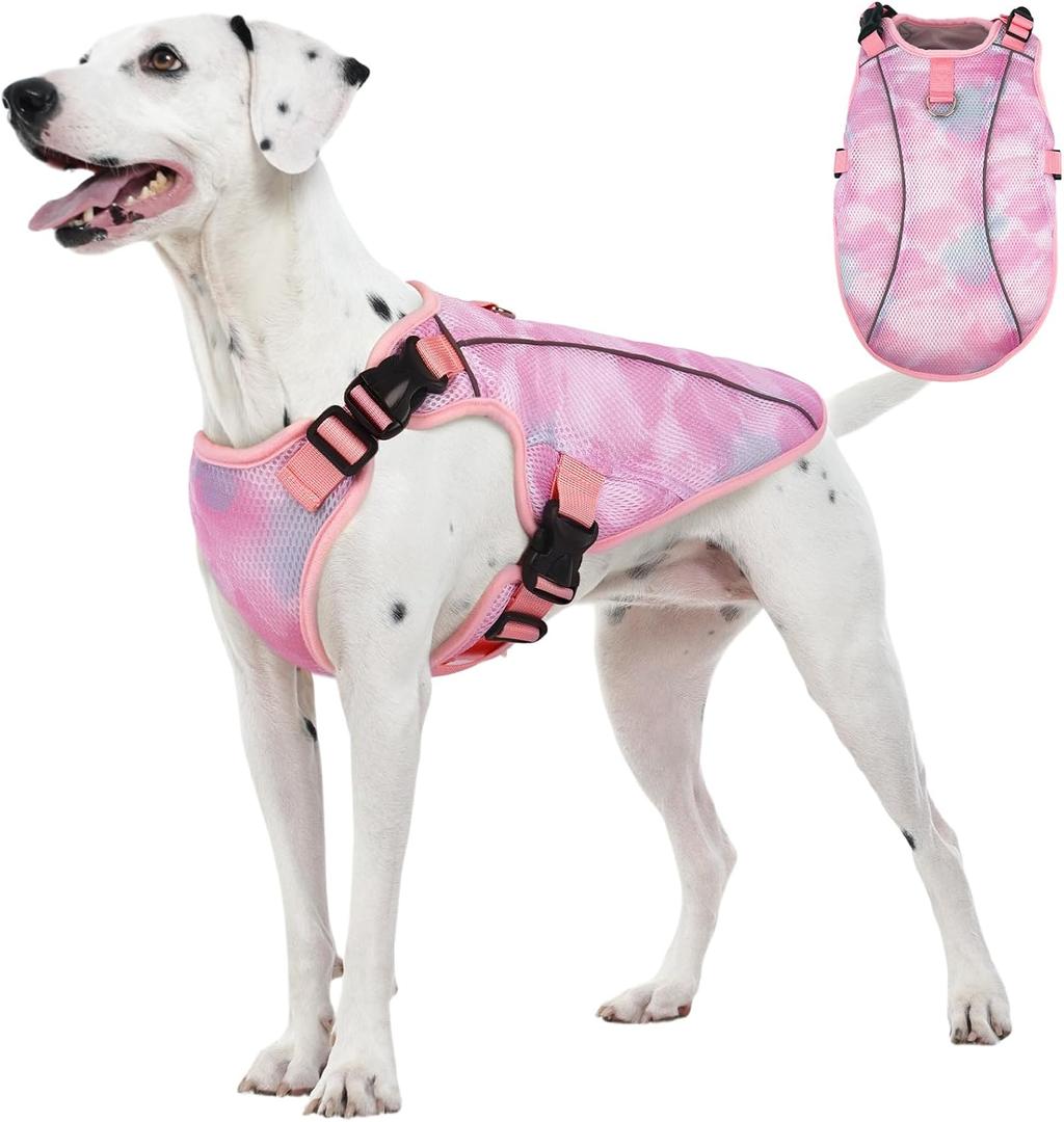 Kuoser Dog Cooling Vest for Dogs, Lightweight Cooling Shirt for Small Medium Large Dogs, Adjustable Pet Cooler Jacket with Reflective Stripe, UV Protection Pet Harness T-Shirt for Summer Outdoor