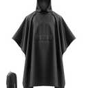 iCreek Hooded Rain Poncho Packable Unisex Raincoat Jacket with Pocket Waterproof Lightweight for Hiking, Camping, Outdoor (Black, Large)