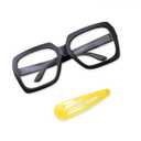 ALLAURA Tina Belcher Wig + Black Glasses + Yellow Hair Clip Set, Edna Black Bob Wig – Compatible with Tina Belcher Costume Adult