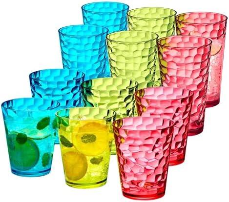 Amazing Abby - Iceberg - 16-Ounce and 24-Ounce Plastic Tumblers (Set of 12), Acrylic Drinking Glasses, Mixed-Color Reusable Plastic Cups, Stackable, BPA-Free, Shatter-Proof, Dishwasher-Safe