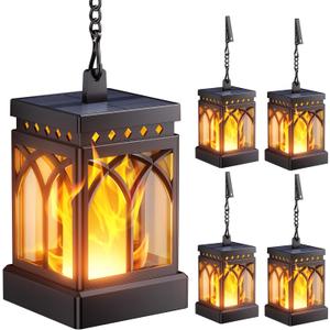 KOOPER 4 Pack Solar Lanterns Outdoor Waterproof, Upgraded Flickering Flame Modes + Constant Modes Hanging Solar Lantern Lights for Outside, Lanterns Decorative Outdoor for Garden Table Yard Tree Decor