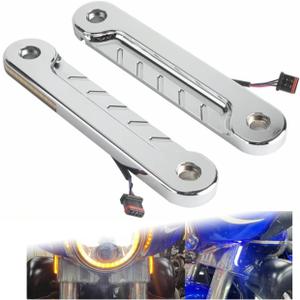 Plug and Play LED Flush Fork Turn Signals DRL Day Running Light For Harley Touring Road King Special FLHRXS FLHR CVO FLHRSE 2014-2025 (Chrome)