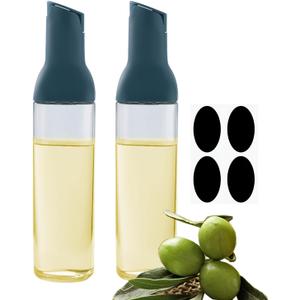 Oil Dispenser 17 Oz For Kitchen Cooking 2 Pack With Labels, Olive Oil Bottle Dispenser Auto Flip Non-Drip Oil Dispenser Bottle Wide Opening Easily Refill And Clean,Blue Glass Oil Dispenser 500ml