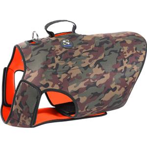 Coodeo Dog Hunting Vest Orange, Camo and Reversible Reflective Dog Tactical Harness Hound Jacket for Protection and Security, 4.5mm Neoprene Waterproof Safety Dog Vest Both Sides to Wear (Medium)