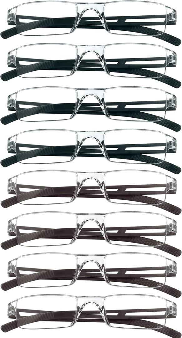 VisionGlobal 8 Pairs Reading Glasses, Blue Light Blocking Glasses, Computer Reading Glasses for Women and Men, Fashion Square Eyewear Frame (4black+4brown,+2.75 Magnification)