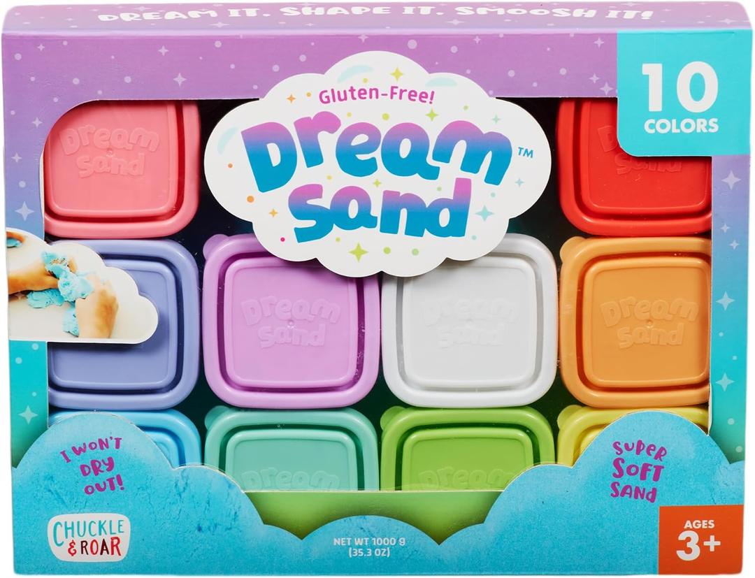 Chuckle & Roar Sensory Dream Sand - Pack of 10, Multicolor - Soft Squishy Play Sand - Sensory Bin Filler for Tactile Exploration - Never Dries Out for Outdoor Play