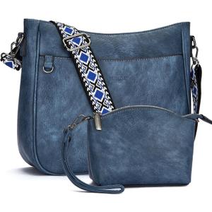 2PCS/Set Crossbody Bags Purses for Women,Vegan Leather Hobo Bags Wallet Set,Shoulder Handbags With 2 Adjustable Strap (B4-blue)