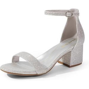 DREAM PAIRS Womens Low-Chunk Low Heel Pump Sandal (7 Wide, Silver/Glitter)