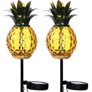 Solar Pineapple Lights Outdoor Glass Pineapple Stakes Lights, Waterproof Garden Lantern Decor Pineapple Gifts for Women 2 Packs, Yellow