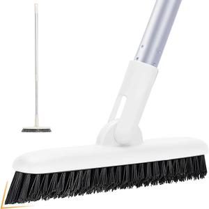 Grout Brush Floor Scrub Brush with Long Handle V Shape 51" Floors Scrubber with Stiff Bristle for Cleaning Bathroom Shower Tile, Patio, Garage, Kitchen, Wall and Deck (Off White)