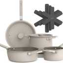 Bella 9 Piece Ceramic Nonstick Cookware Set, Fits-anywhere Kitchenware w EverGood Coating, Dishwasher & Oven Safe, All Stovetops Compatible, Stackable Design, Cool Touch Handles, Oatmilk